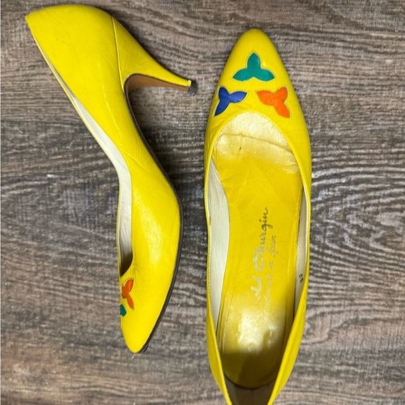 Arnold Churgin Size 9 vintage Yellow and Blue Geometric Pattern Heels GUC - Picture 3 of 10